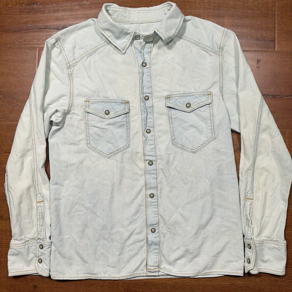 Rag & Bone Denim Pearl Snap Shirt Mens S Blue Light Wash Workwear Made In USA